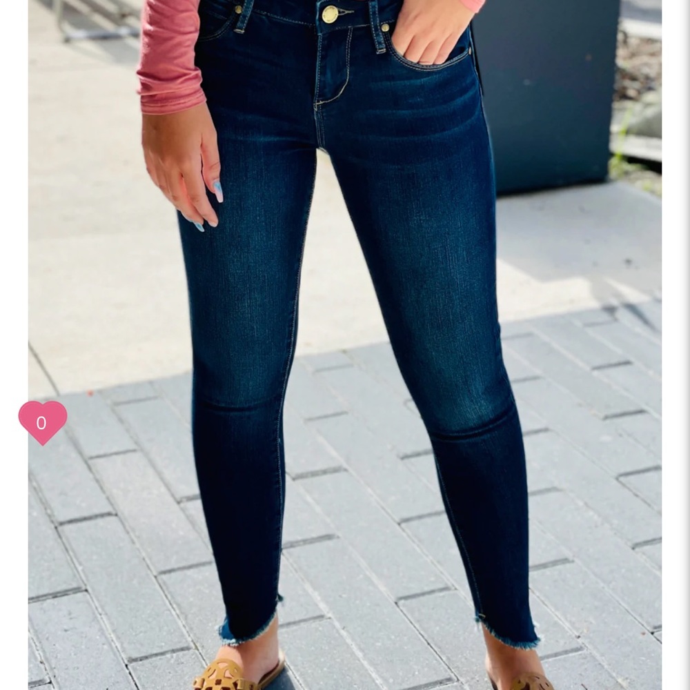 Articles of Society Crop Slanted Raw hem frayed jeans